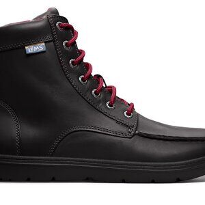 Lems Boulder Boot in Raven Black Leather with Red Laces